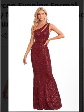 YHHOWEP One-Shoulder Burgundy Sequin Gown